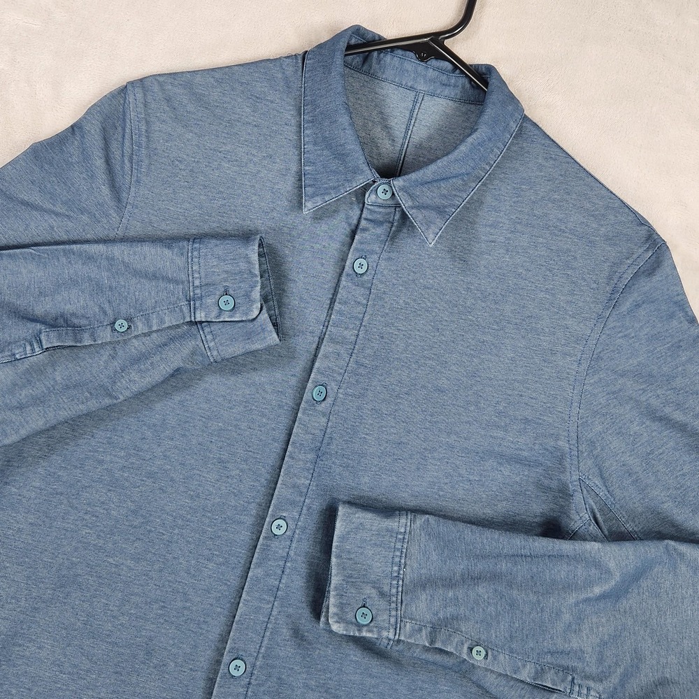 Lululemon Shirt Mens Large Blue Solid Long Sleeve Button Up Jersey Knit